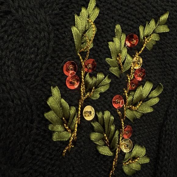 Drapers Damons Christmas Cardigan size XL Button Up Holly Poinsettia Embroidered - Picture 5 of 11